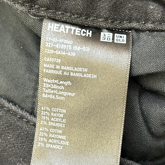 Uniqlo HEATTECH Jeans, Men's Size 33x34 Inches in Black - Picture 9 of 9